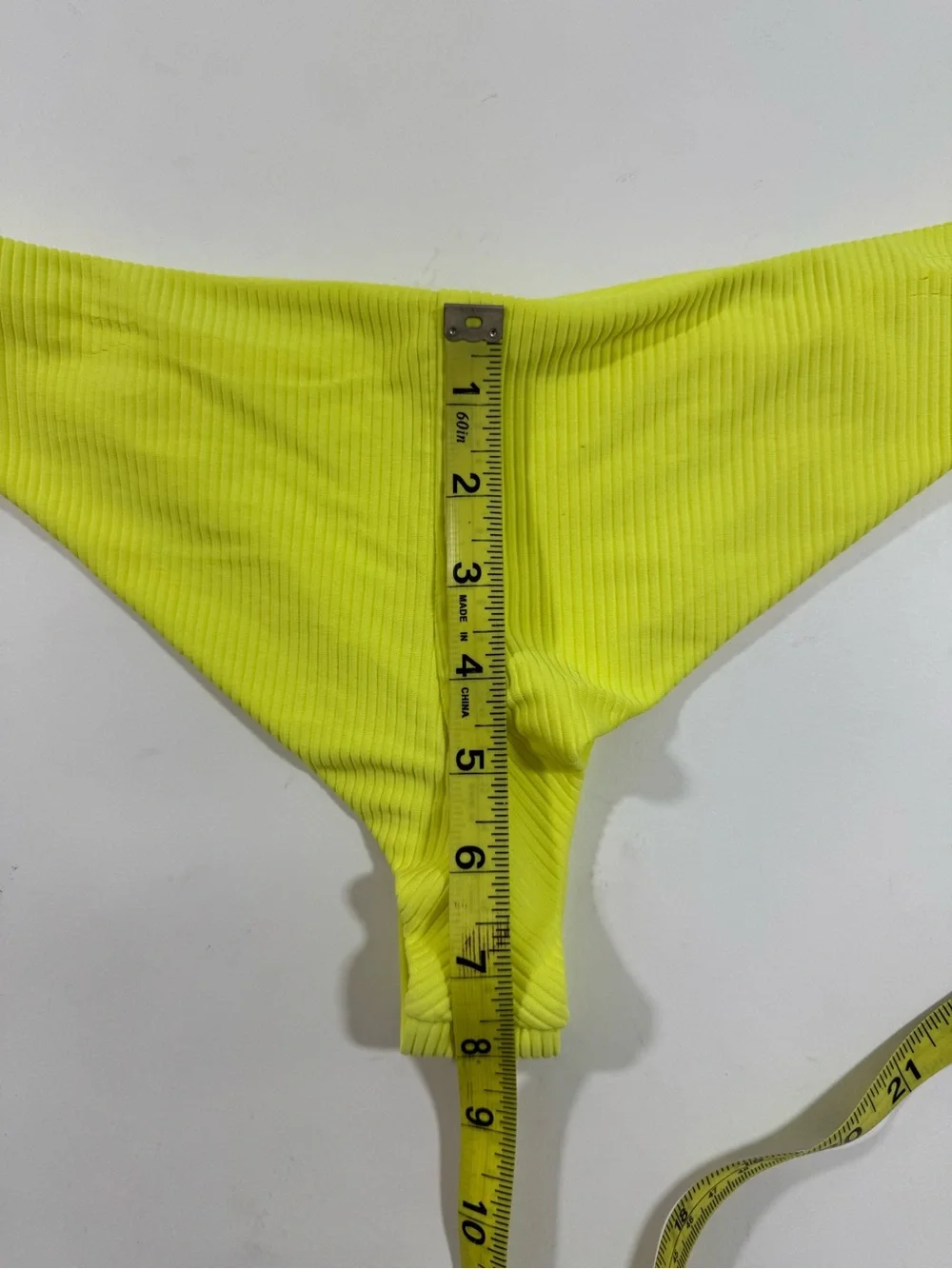 Frankies Bikinis Neon Yellow Ribbed Cheeky Bottom